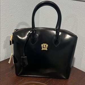 Pratesi Ferenze Black Satchel with Gold Emblem made in Italy.
